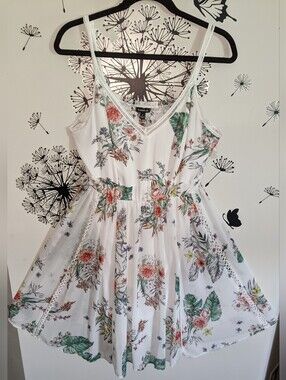 torrid White Floral V‑Neck Lace Trim Knee Length Dress